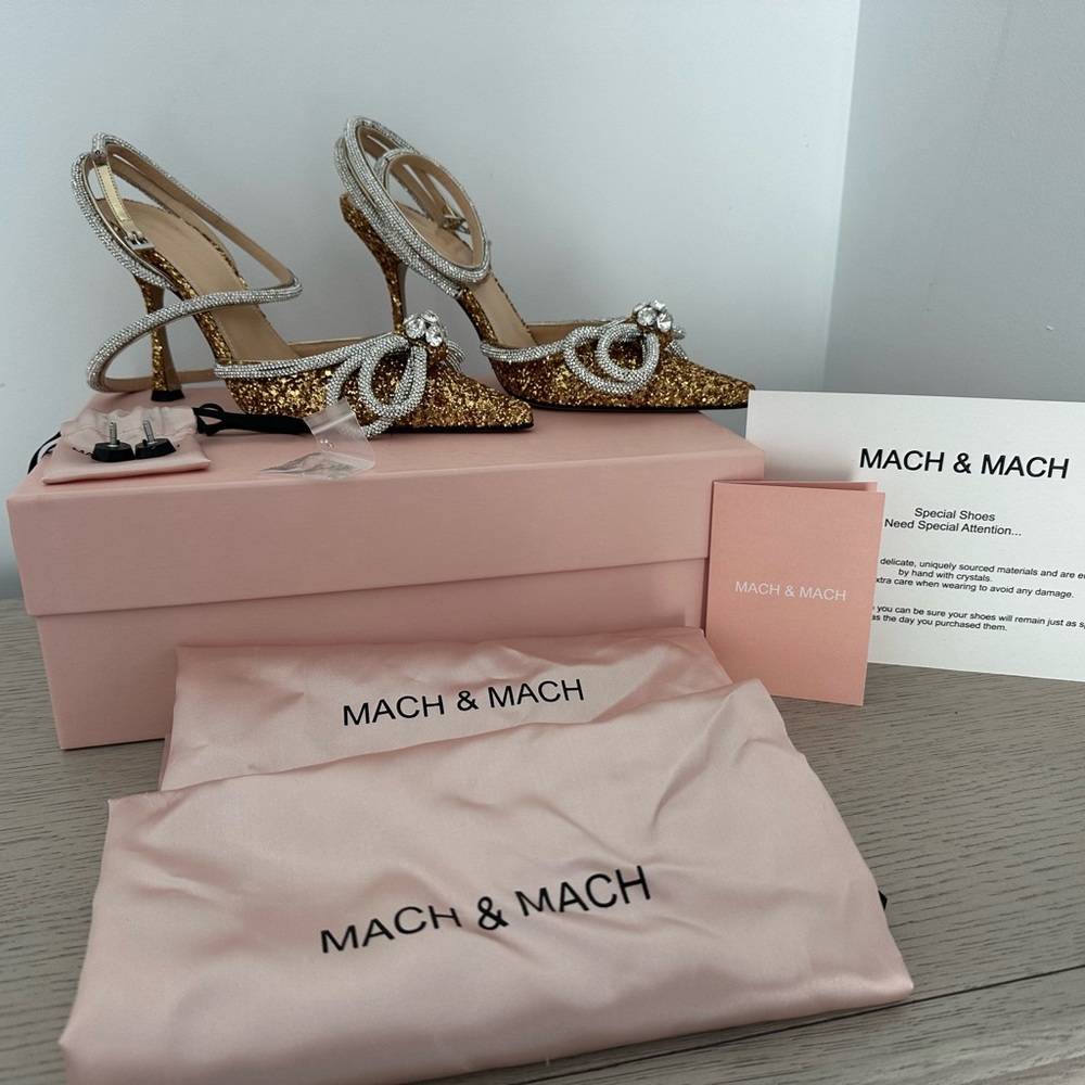 MACH & MACH Glittering Gold and Silver Heels